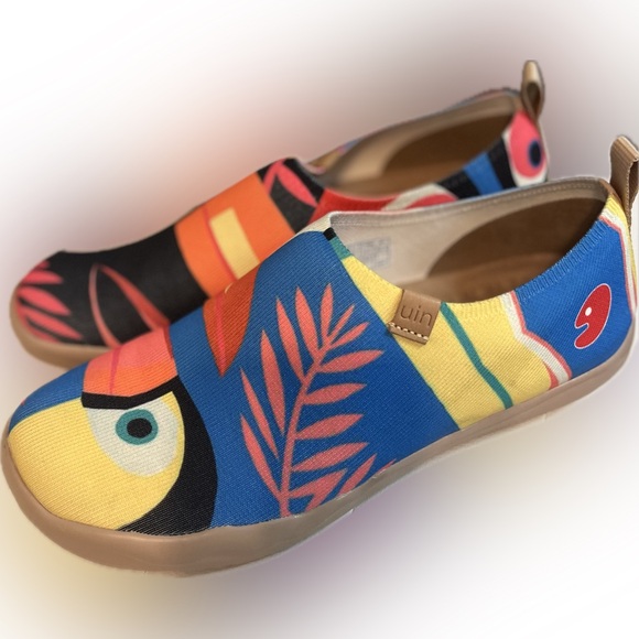 UIN Slip-On Shoes | Colorful Toucan Art Print | Artsy Cool Girl - Picture 3 of 7
